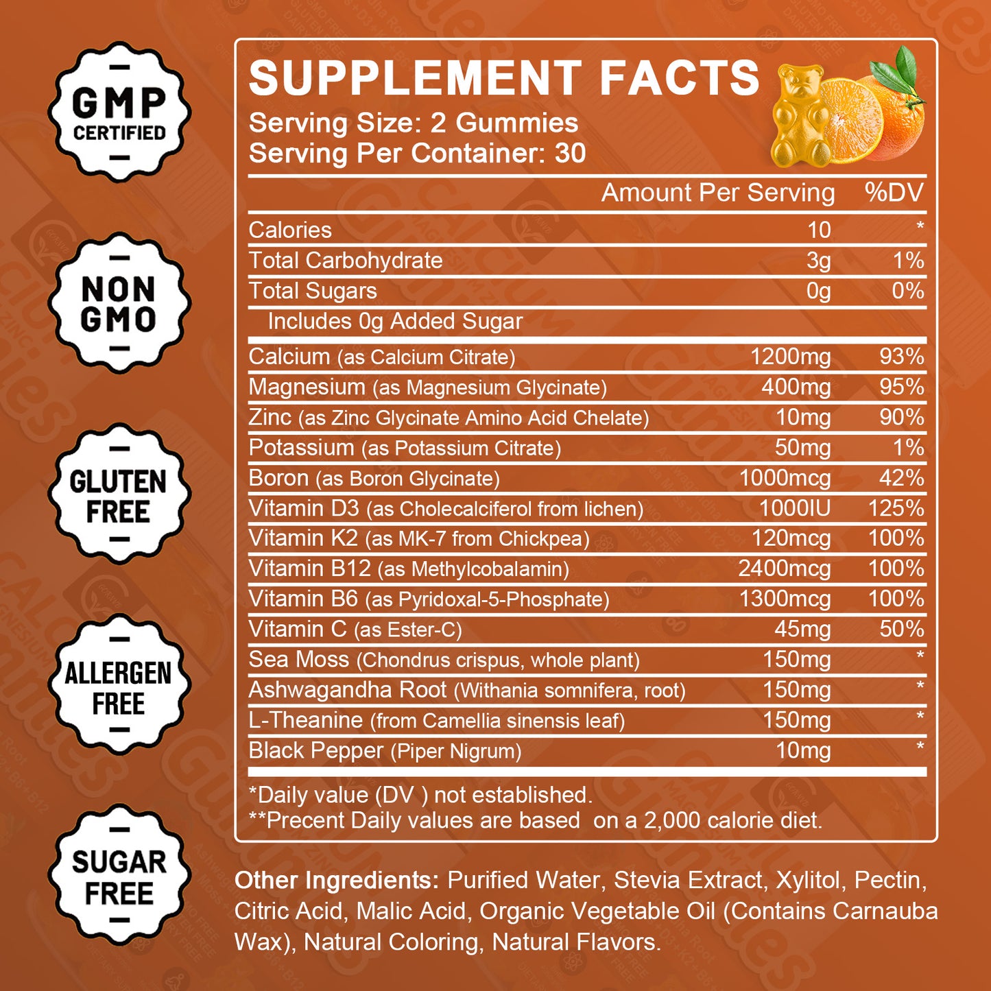 Calcium Gummies with D3, K2, B12, Sea Moss & Ashwagandha - Bone, Muscle & Immune Support