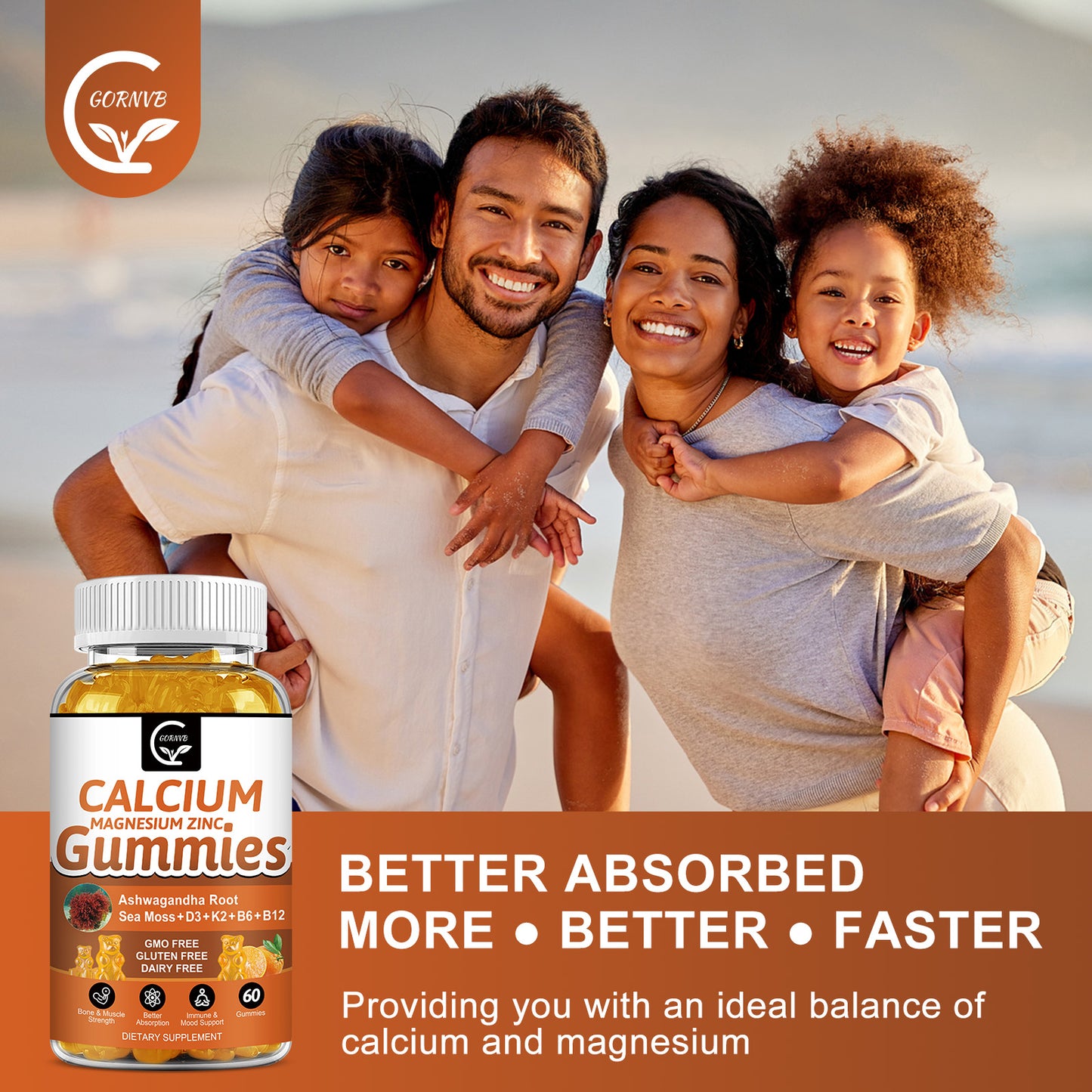 Calcium Gummies with D3, K2, B12, Sea Moss & Ashwagandha - Bone, Muscle & Immune Support