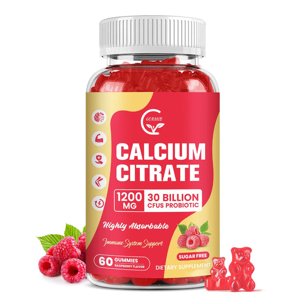 Calcium Citrate Gummies - Bone, Muscle & Immune Support with D3, K2, Magnesium & Zinc - Raspberry Flavor
