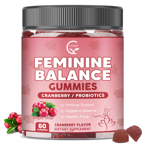 Premium Feminine Balance Gummies for Women, Support pH Balance & Vaginal Probiotics Health Gummies with Cranberry Pineapple Powder, D-Mannose, Sugar Free, Gluten Free, Vegan