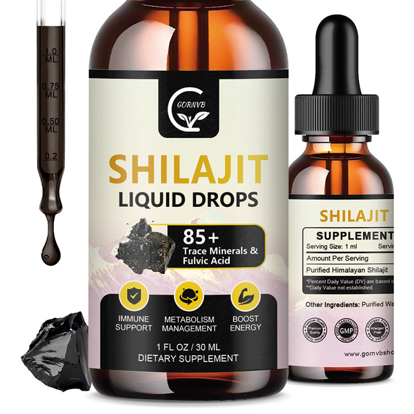 Pure Himalayan Shilajit Liquid Drops - 85+ Trace Minerals & Fulvic Acid for Energy & Immune Support