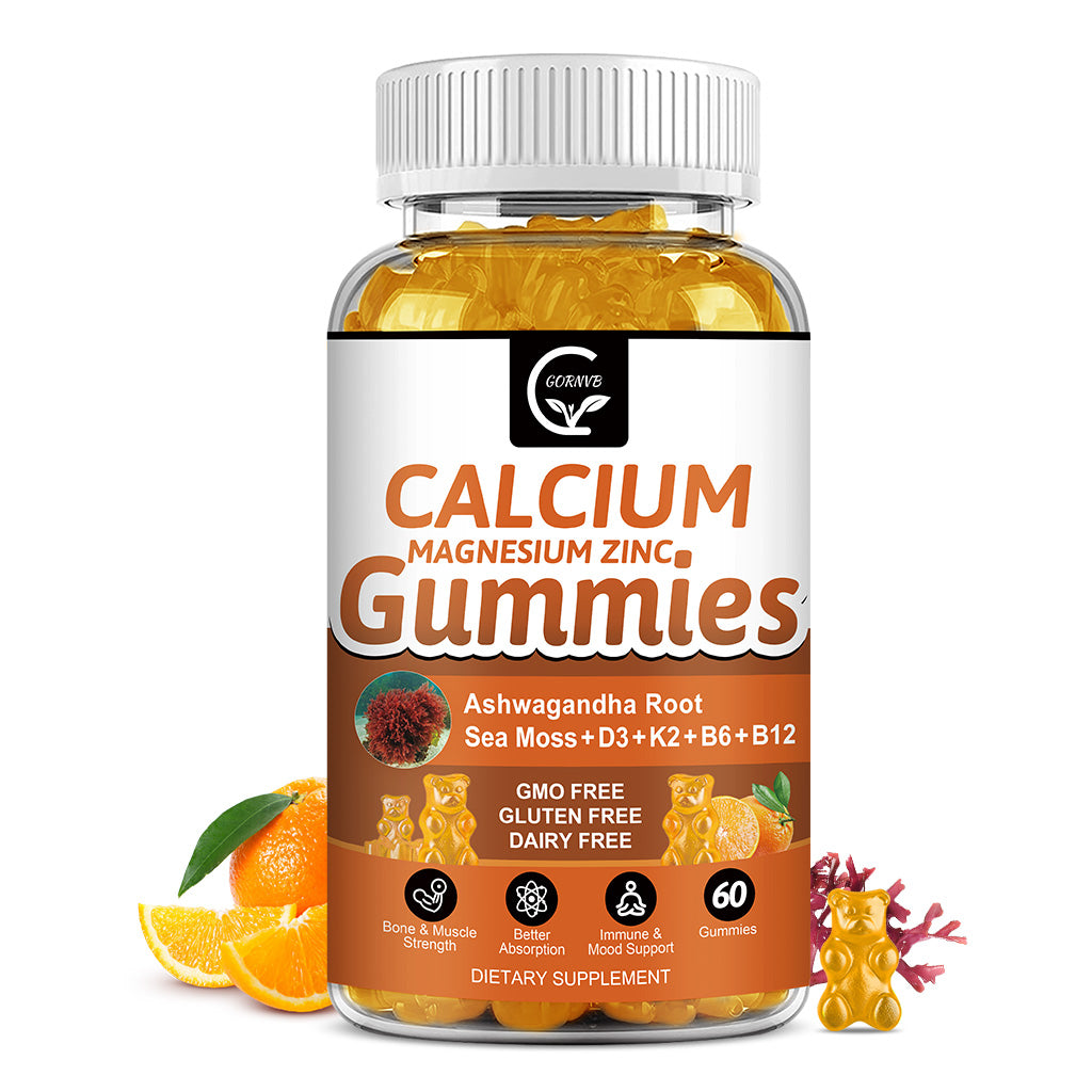 Calcium Gummies with D3, K2, B12, Sea Moss & Ashwagandha - Bone, Muscle & Immune Support