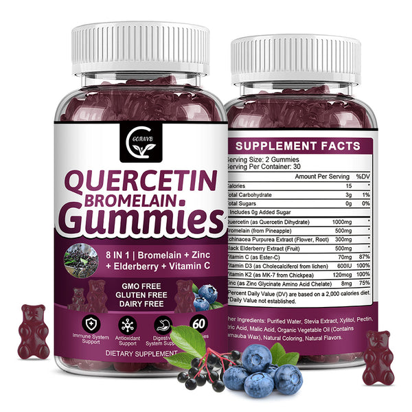 Vegan Quercetin Gummies for Immune, Heart & Respiratory Support - With Bromelain & Elderberry