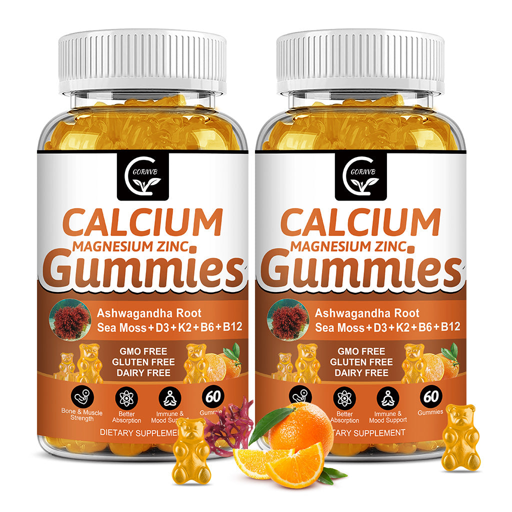 Calcium Gummies with D3, K2, B12, Sea Moss & Ashwagandha - Bone, Muscle & Immune Support