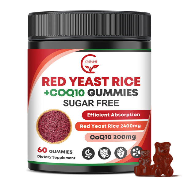 Red Yeast Rice with Coq10 Gummies, Red Yeast Rice 2400 mg with CoQ10 200 mg for Cholesterol Lowering Supplements, Sugar Free, Non-GMO, Vegan Heart Health Support – 60 Counts